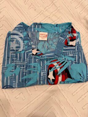 Marvel Captain America Hawaiian Button-Up Shirt Men's XL Blue Tropical